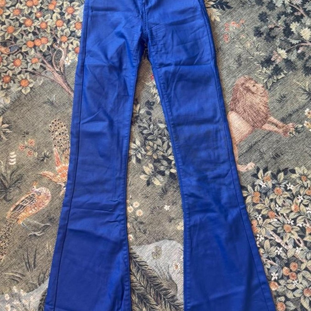 Edikted blue faux leather flare pants